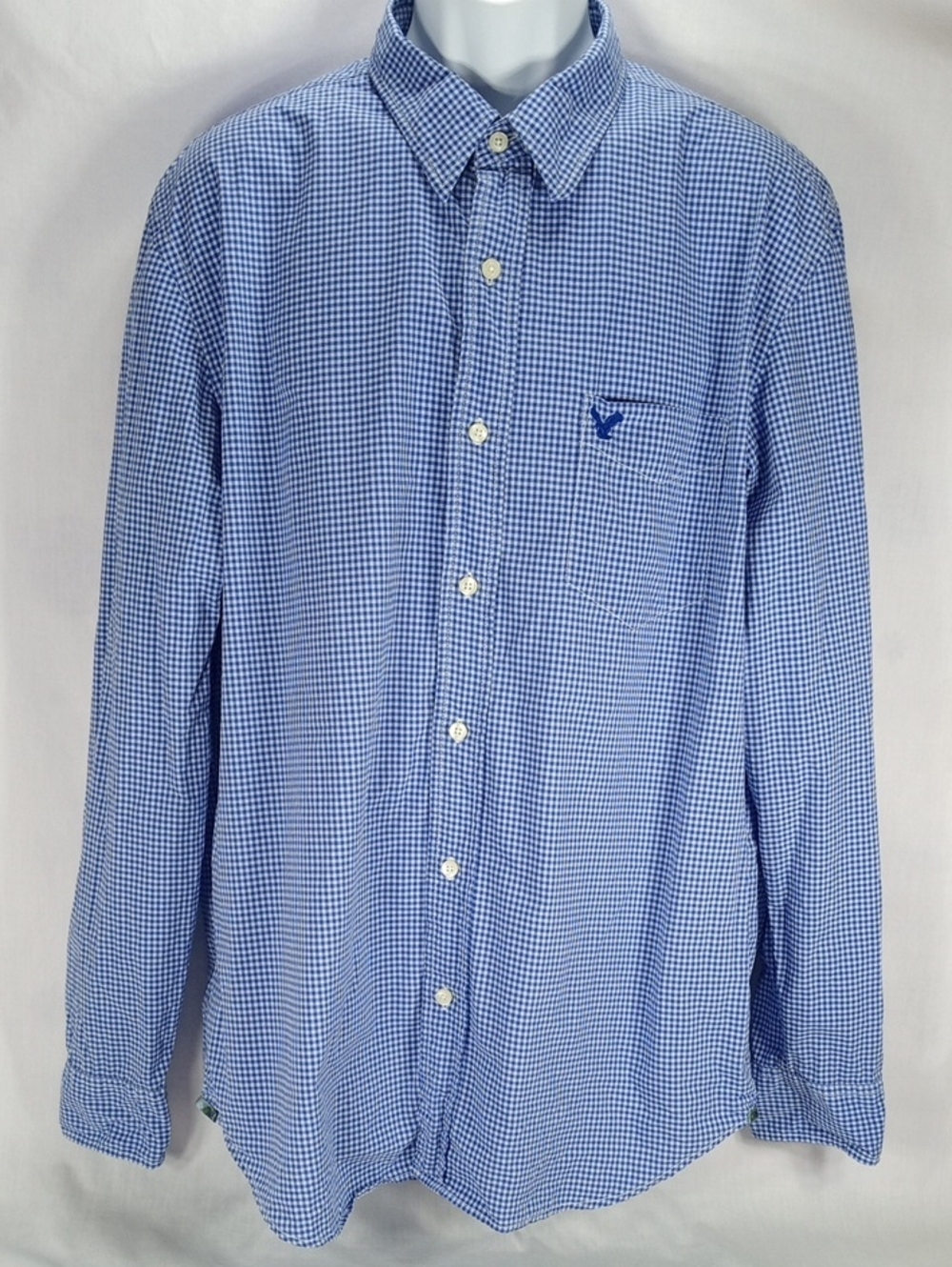 American Eagle Outfitters Blue Micro-Check Button-Down Shirt